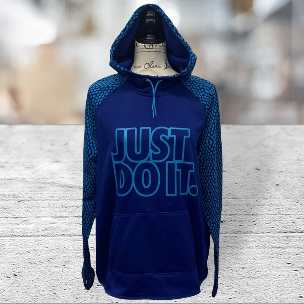 Nike Therma-Fit Women's Blue Aqua Just Do It Pullover Hoodie w/Thumbholes Size L